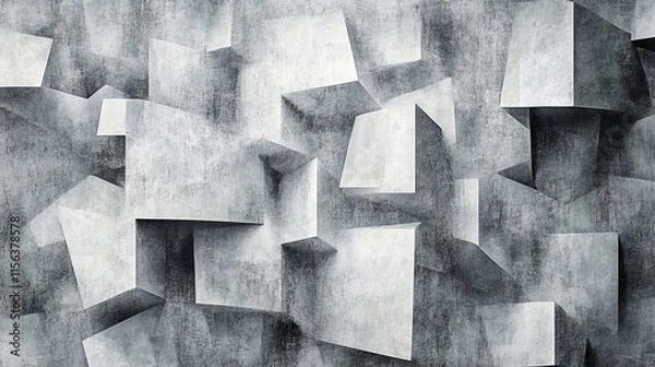 Fototapeta Monochrome abstract geometric pattern featuring 3D cubes, perfect for modern and minimalist design projects.