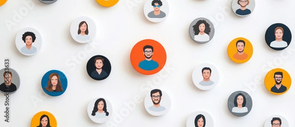Fototapeta An isolated visual of a single demographic target icon, surrounded by different customer personas on a white background, symbolizing focused market segmentation.