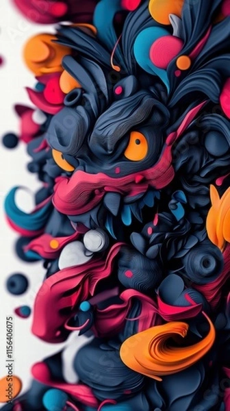 Fototapeta Abstract Colorful Sculpture with Blue, Orange and Pink Swirls