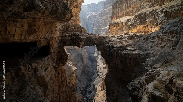 Fototapeta Exploring a deep canyon with rugged cliffs illuminated by streams stunning nature landscape breathtaking viewpoint