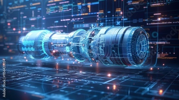 Fototapeta Blueprint of aircraft engine with detailed mechanical part of machine 