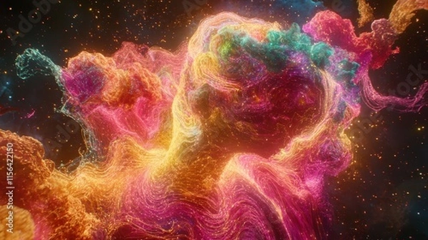 Fototapeta Vibrant Abstract Cosmic Swirl with Colorful Energy and Stars