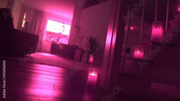 Obraz Cozy Evening Vibes with Soft Pink Candles in Modern Living Space