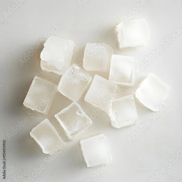 Fototapeta A pile of ice cubes on a white surface