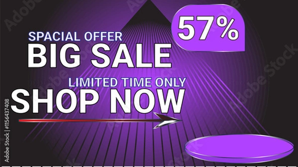 Fototapeta 57 percent Special offer big sale limited time only shop now template banner with Purple Daffodil color theme