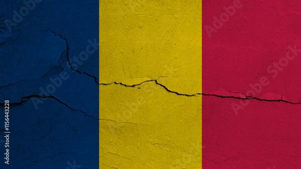 Fototapeta Chad flag on cracked wall background, flag with crack line