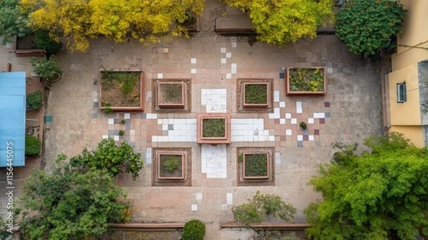 Obraz Aerial View of Outdoor Garden Layout in Soft Light