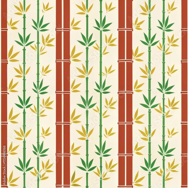 Obraz Bamboo Fortune Stripes: Minimalist Chinese New Year Fabric Design