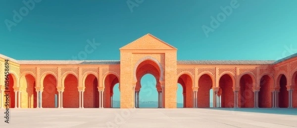 Fototapeta Majestic Moorish Architecture  Colonnade  Arches  and Courtyard Design