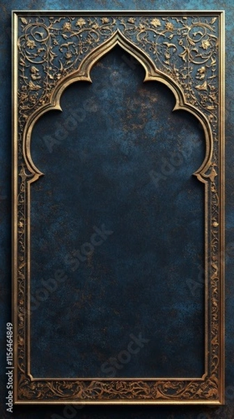 Fototapeta A gold frame with a blue background. The frame is empty