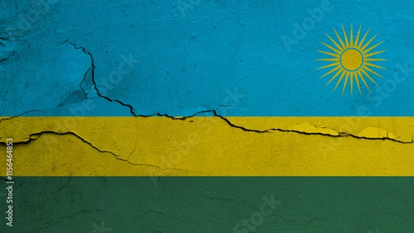 Fototapeta Rwanda flag on cracked wall background, flag with crack line