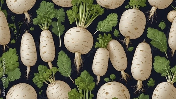 Fototapeta "Whimsical Daikon Radish Art: Hand-Drawn Radishes with Fun and Playful Designs"