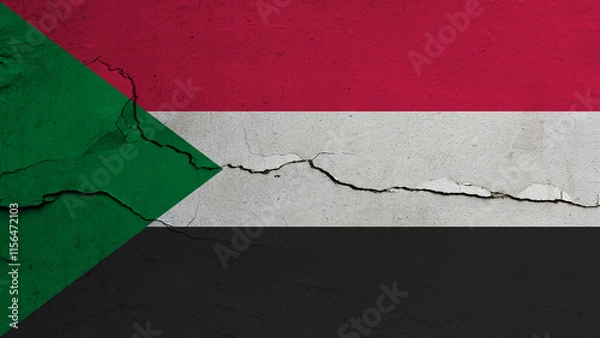 Obraz Sudan flag on cracked wall background, flag with crack line