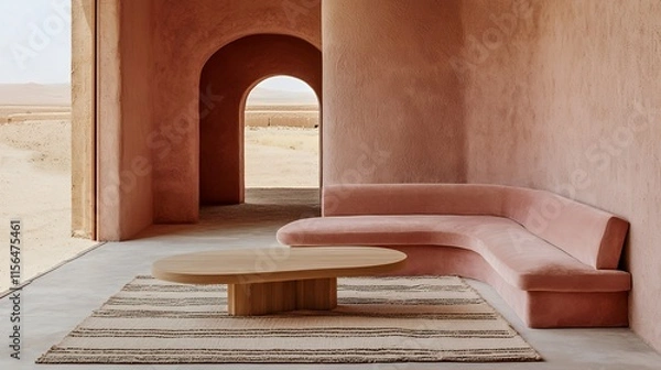 Fototapeta Serene Desert Oasis: Modern Architecture and Interior Design