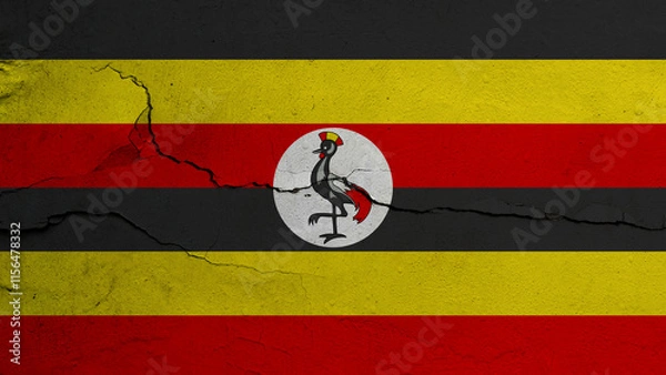 Fototapeta Uganda flag on cracked wall background, flag with crack line