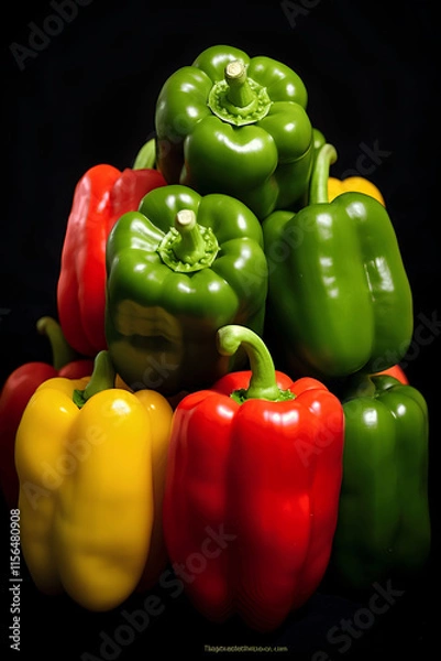 Obraz red yellow and green bell peppers