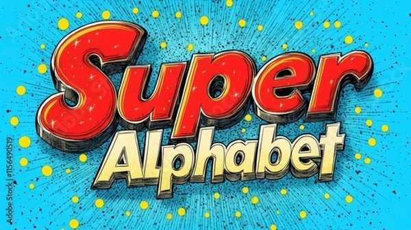 Fototapeta 3D cartoon style "Super Alphabet" text with burst effect.