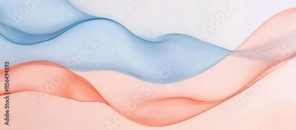Fototapeta Pastel peach and blue abstract wave design background with soft curves and empty space for text or promotional content