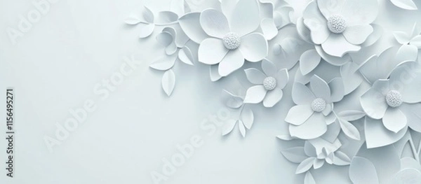 Fototapeta 3D illustration of a paper cut white ceramic flower arrangement on a minimalist white background perfect for adding your text or design elements