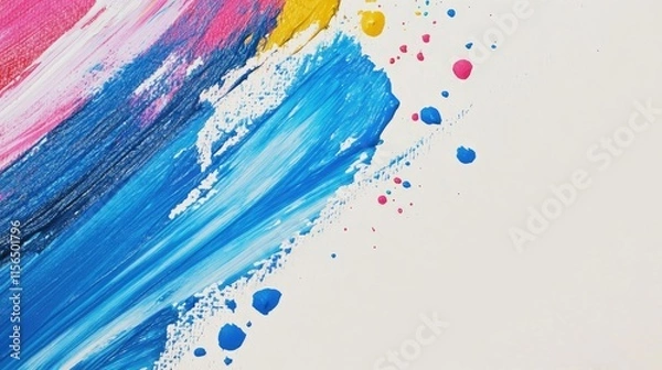 Fototapeta Vibrant blue paint stroke on an artist palette with colorful splashes and blank space for creative text or design elements