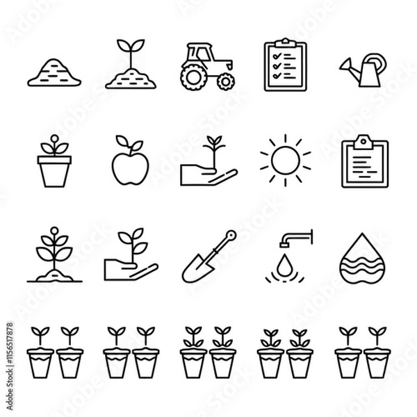 Fototapeta Gardening line icon vector set