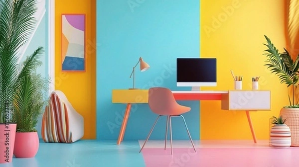 Obraz Modern Colorful Office Workspace with Creative Decor Elements