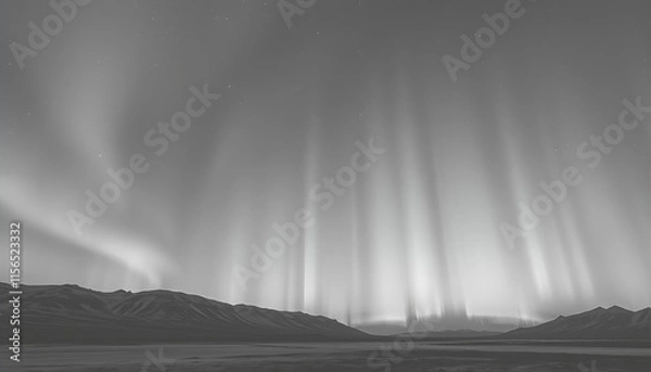 Fototapeta Monochromatic Aurora Borealis over a Mountain Range