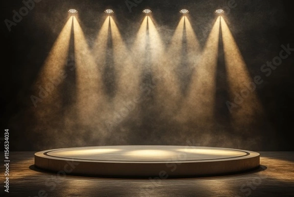 Obraz Illuminated Empty Podium in Smoky Room