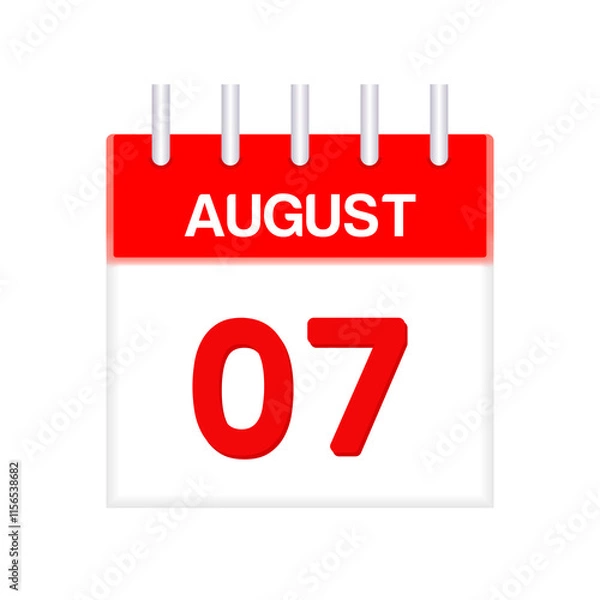 Fototapeta August 7 - calendar and Time planner. Daily Calendar Icon reminder. Vector Illustration.