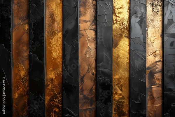 Fototapeta Abstract Textured Background with Vertical Metallic Stripes in Shades of Black, Bronze, and Gold Creating a Luxurious and Modern Aesthetic.