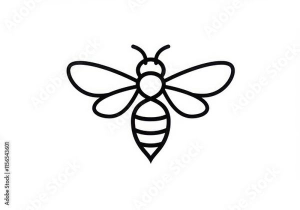 Fototapeta Minimalist bee icon, black and white line drawing, simple geometric shapes, stylized insect