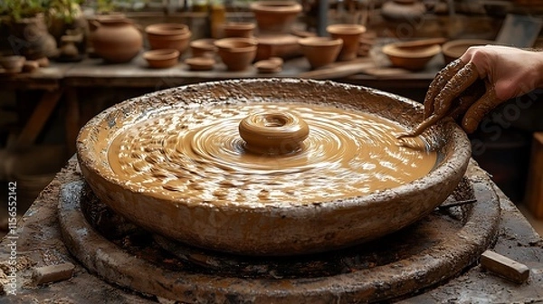 Fototapeta Hands Shaping Clay on a Potters Wheel