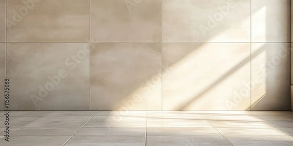 Obraz Stylish modern bathroom featuring elegant beige tiles on the wall and floor with ample empty space for personalized text or design elements