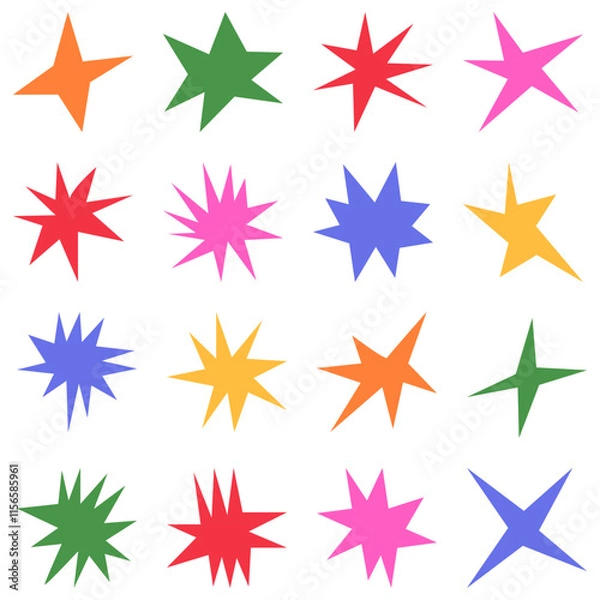 Obraz Set featuring images of irregular sharp stars. It includes abstract shapes and star elements with unusual pointed ends.