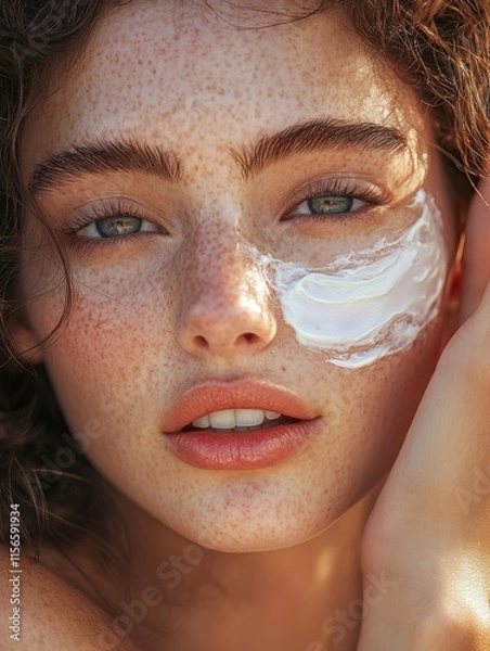 Fototapeta Natural Skincare Close-Up Portrait of a Human Model with Floral Elements