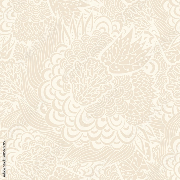 Fototapeta Seamless floral beige background, hand drawn vector pattern
