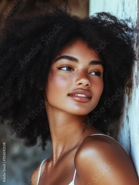 Fototapeta Natural Skincare Close-Up Portrait of a Human Model with Floral Elements