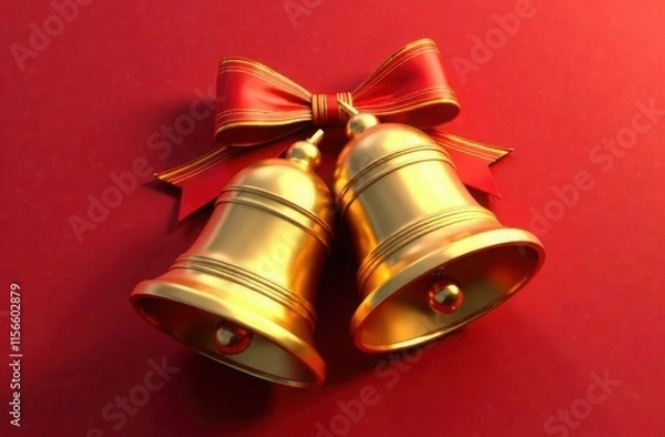 Obraz New Year's golden bells on a red background