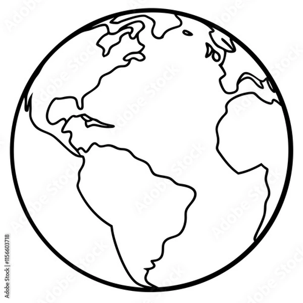 Obraz Earth Globe Line Art Vector Illustration