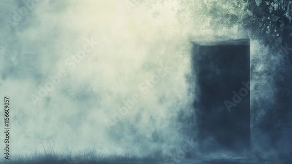 Fototapeta Texture Overlay Concept. Mysterious door shrouded in fog and mist.