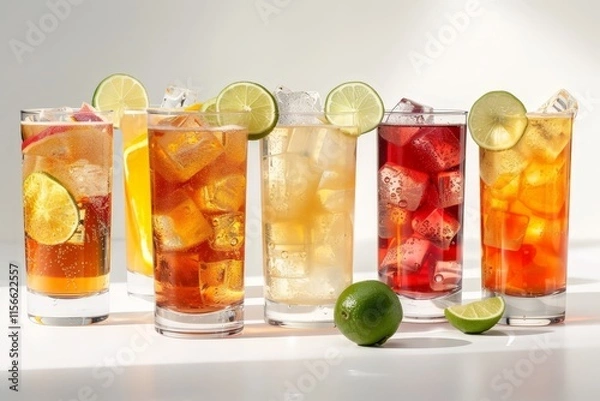 Fototapeta Refreshing summer drinks with lime and ice