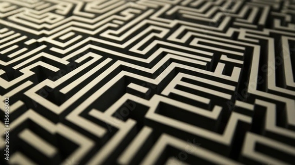Obraz Complex black and white 3D maze pattern.