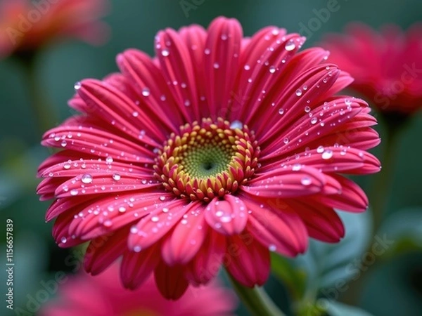 Obraz Vibrant Pink Gerbera Daisy with Dew Drops Closeup Macro Shot
