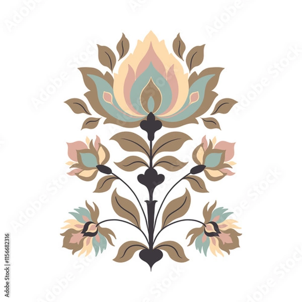 Obraz Mughal decorative ornamental floral. Vintage intricate traditional mughal style with flowers and foliage.