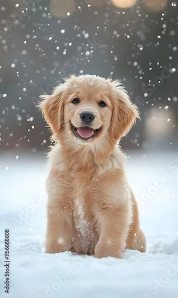 Fototapeta Dog handsome on the snow,generation AI