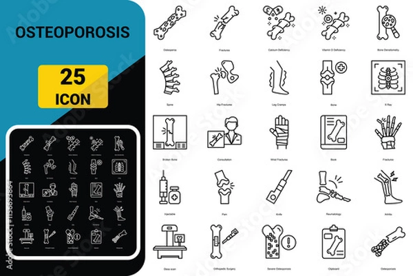 Obraz Osteoporosis icon set. osteoporosis bone pain calcium icons set vector