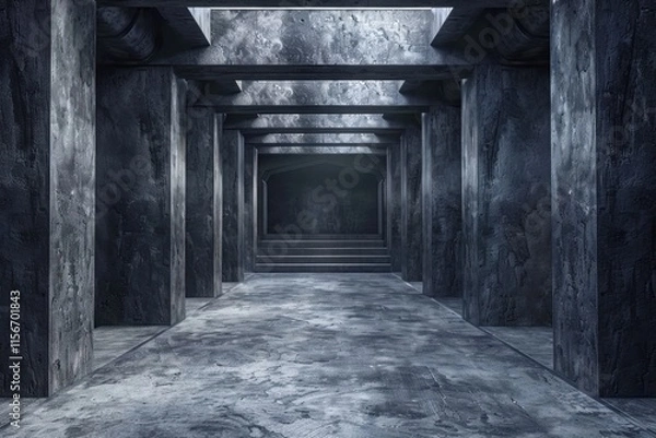 Obraz Concrete Hallway With Beams and Columns