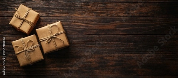 Fototapeta Rustic Gift Boxes for Valentine's Day with Empty Space for Custom Text on Wooden Background