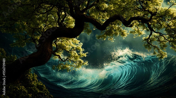Obraz Tree in Harmony with Ocean Waves
