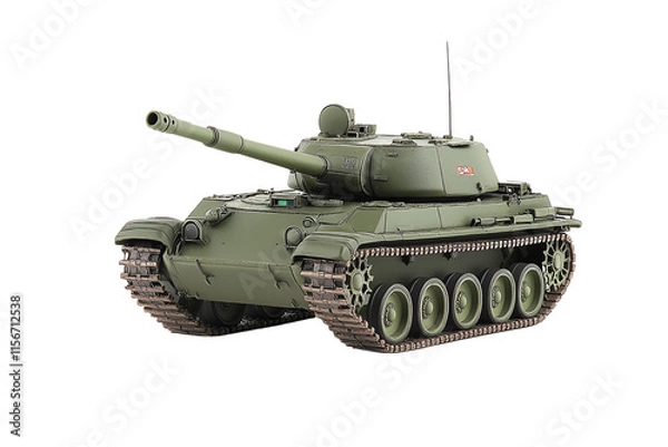 Fototapeta A detailed military tank featuring a long barrel and multiple tracks, showcasing its robust design and strategic capabilities.